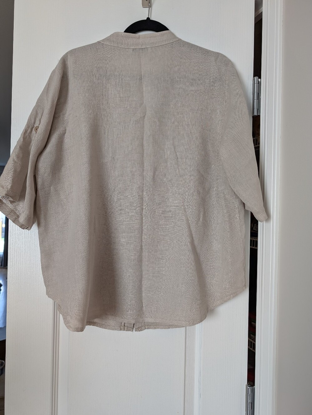 100% Linen Boxy Top,Sand Color - Picture 3 of 8